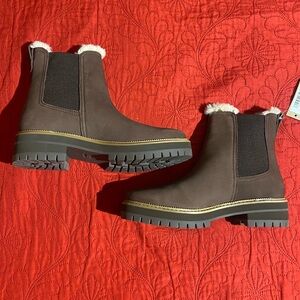 Toms Brown Ankle Boots with Fur Trim